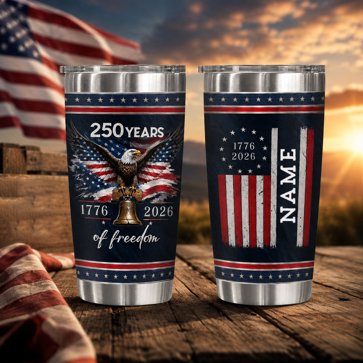 Personalized USA 250th Anniversary Tumbler, 250 Years of Freedom Travel Cup, 1776-2026 Independence Day Gift