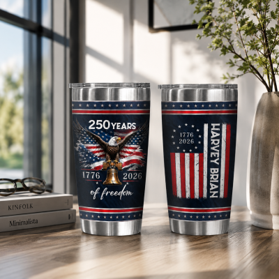 Personalized USA 250th Anniversary Tumbler, 250 Years of Freedom Travel Cup, 1776-2026 Independence Day Gift