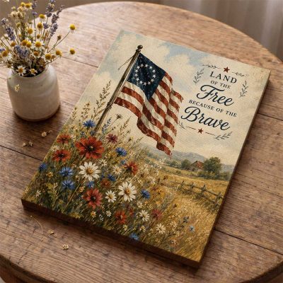 American Flag and Wildflowers Canvas, Patriotic 4th of July Floral Wall Art, Rustic USA Decor, Farmhouse 4th of July Decor Gift