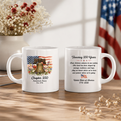 America 250 Years Coffee Mug, Patriotic United States Flag Cup, Honoring 250 Years America Gift
