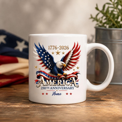 Custom USA 250th Mug, 1776 2026 Bald Eagle Coffee Mug, 4th of July Mug, America Birthday Gift, Veteran Gift for Him