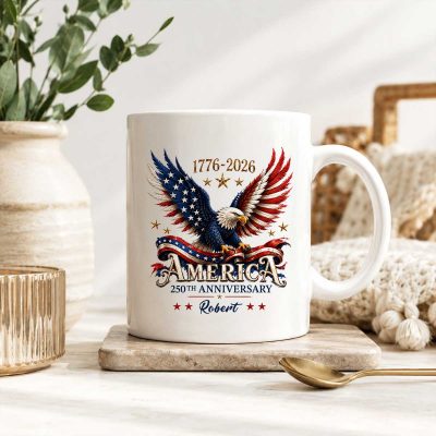 Custom USA 250th Mug, 1776 2026 Bald Eagle Coffee Mug, 4th of July Mug, America Birthday Gift, Veteran Gift for Him