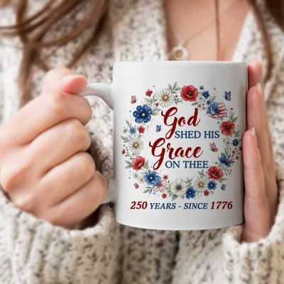 America 250th Anniversary Mug, Floral Patriotic Cup, US Semiquincentennial Coffee Cup, 4th of July Gift