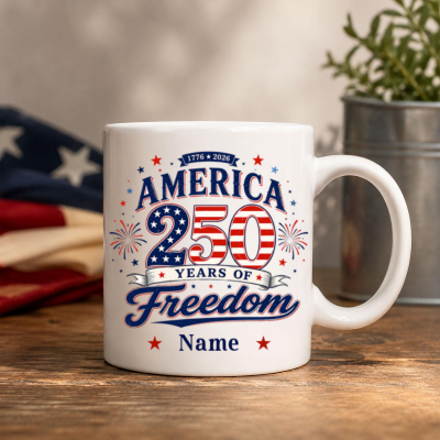Custom America 250th Anniversary Mug, Patriotic 1776 2026 Coffee Mug, USA Semiquincentennial Birthday Cup, Patriotic Veteran Gift
