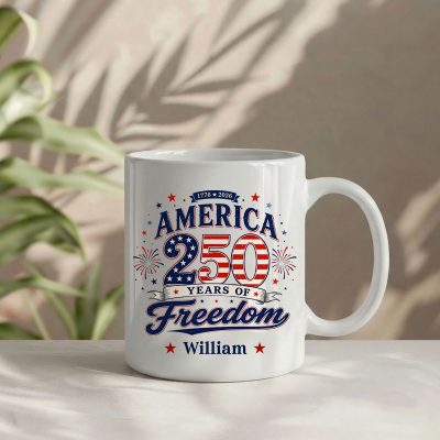 Custom America 250th Anniversary Mug, Patriotic 1776 2026 Coffee Mug, USA Semiquincentennial Birthday Cup, Patriotic Veteran Gift