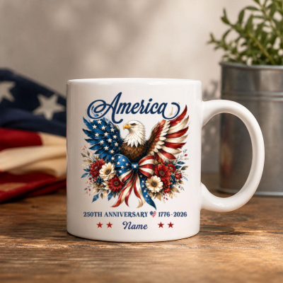 Custom America 1776 2026 Mug, USA 250th Anniversary Coffee Mug, Patriotic Eagle Coffee Mug, US Semiquincentennial Gift