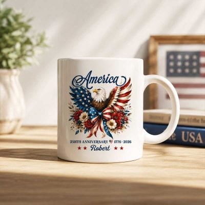 Custom America 1776 2026 Mug, USA 250th Anniversary Coffee Mug, Patriotic Eagle Coffee Mug, US Semiquincentennial Gift