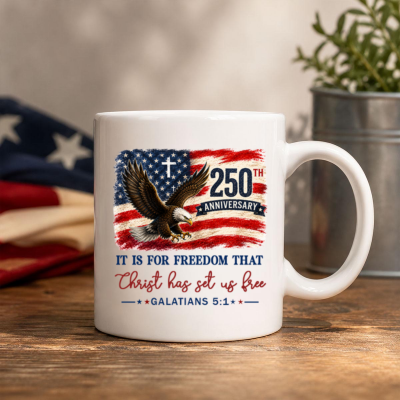 Christian America 250th Anniversary Mug, American Flag Mug, Freedom Mug, Bible Verse Cup, Patriotic Gift