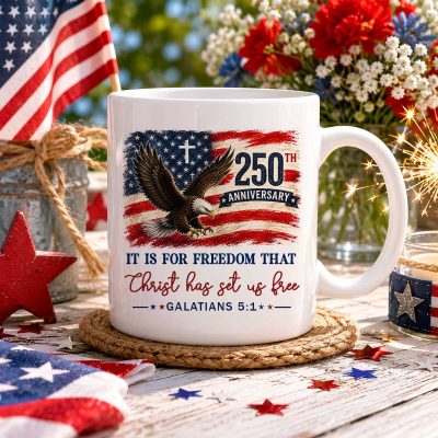 Christian America 250th Anniversary Mug, American Flag Mug, Freedom Mug, Bible Verse Cup, Patriotic Gift
