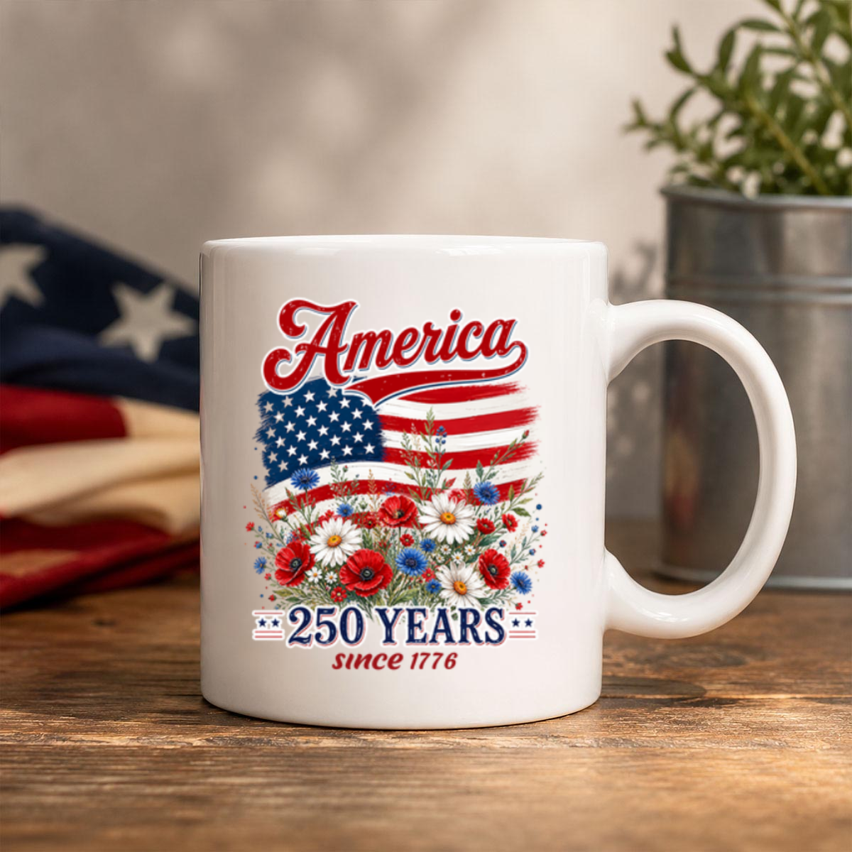 America 250 Years Coffee Mug, American Flag Patriotic Coffee Cup, 4th of July Americana Gift