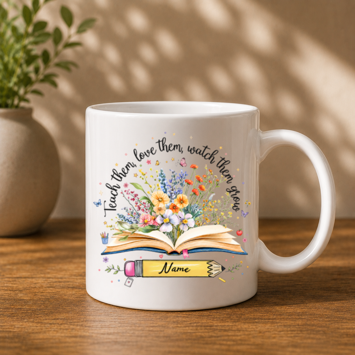 Personalized Teacher Floral Mug, School Educator Appreciation Gift, Mug For Teacher, Back to School Teacher Gift