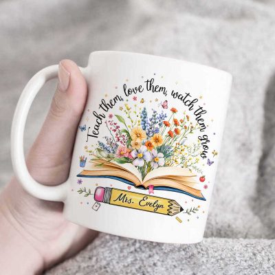 Personalized Teacher Floral Mug, School Educator Appreciation Gift, Mug For Teacher, Back to School Teacher Gift