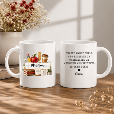 Personalized Teacher Mug Coffee Mug, Educator Thank You Gift, Cute Back to School Present, Appreciation Day School Staff Gifts