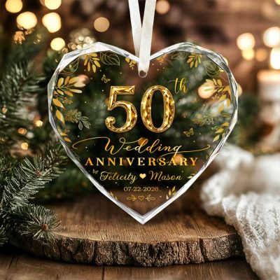 Personalized 50th Wedding Anniversary Ornament, Custom Golden Anniversary Heart Ornament, 50 Year Marriage Keepsake, Anniversary Gift for Parents, Christmas Ornament