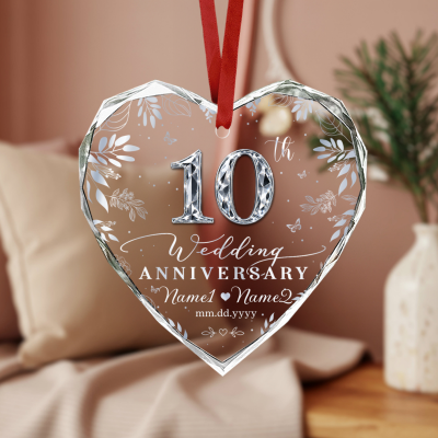 Personalized 10th Wedding Anniversary Ornament, Custom Tin Anniversary Heart Ornament, 10 Year Marriage Keepsake, Anniversary Gift for Couple, Christmas Ornament