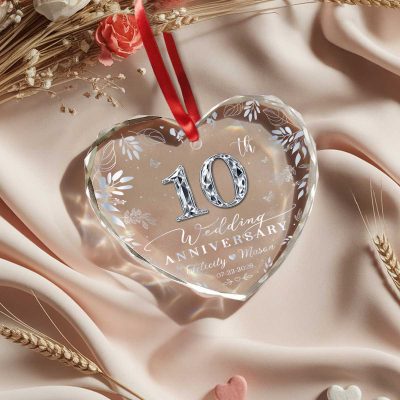 Personalized 10th Wedding Anniversary Ornament, Custom Tin Anniversary Heart Ornament, 10 Year Marriage Keepsake, Anniversary Gift for Couple, Christmas Ornament