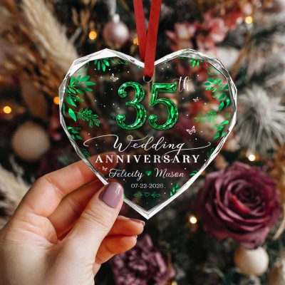 Personalized 35th Wedding Anniversary Ornament, Custom Coral Anniversary Heart Ornament, 35 Year Marriage Keepsake, Anniversary Gift for Couple, Christmas Ornament