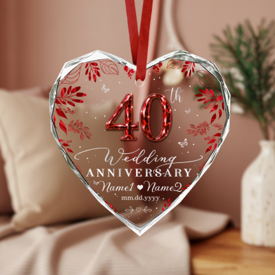 Personalized 40th Wedding Anniversary Ornament, Custom Ruby Anniversary Heart Ornament, 40 Year Marriage Keepsake, Anniversary Gift for Couple, Christmas Ornament