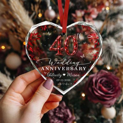Personalized 40th Wedding Anniversary Ornament, Custom Ruby Anniversary Heart Ornament, 40 Year Marriage Keepsake, Anniversary Gift for Couple, Christmas Ornament