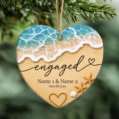 Personalized Beach Engagement Ornament, Engaged Christmas Ornament, Engagement Keepsake Gift, Xmas Newly Engaged Gift