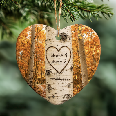 Personalized Carved Initials Birch Tree Ornament, Engagement Ornament, Romantic Christmas Gift for Couples, Anniversary Keepsake