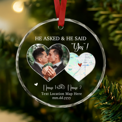 Personalized Gay Engagement Ornament, He Said Yes Ornament, Gay Couple Gift, First Christmas Engaged Keepsake