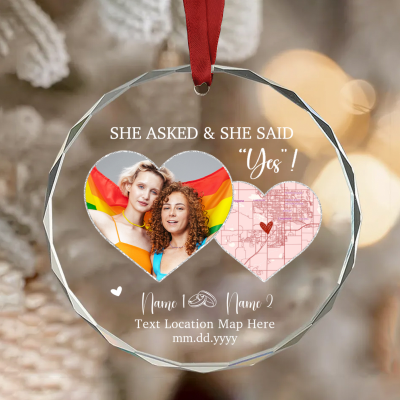 Personalized Lesbian Engagement Ornament, She Said Yes Ornament, Lesbian Couple Gift, First Christmas Engaged Keepsake