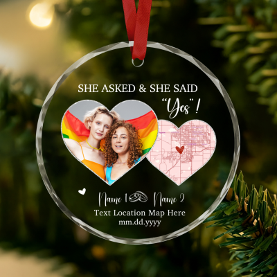 Personalized Lesbian Engagement Ornament, She Said Yes Ornament, Lesbian Couple Gift, First Christmas Engaged Keepsake