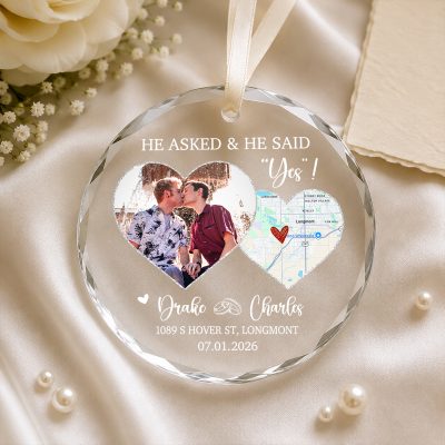 Personalized Gay Engagement Ornament, He Said Yes Ornament, Gay Couple Gift, First Christmas Engaged Keepsake
