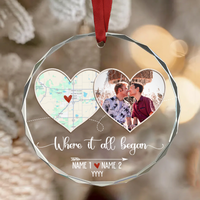 Personalized LGBT Couple Map Ornament, Gay Couple Christmas Ornament, Same-Sex Couple Christmas Gift, LGBT Wedding Keepsake