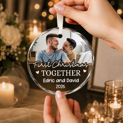 Personalized Gay Couple Christmas Ornament, LGBT Couple Photo Ornament, First Christmas Together Gift, Same Sex Couple Keepsake