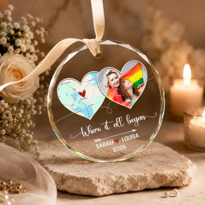 Personalized LGBT Couple Map Ornament, Gay Couple Christmas Ornament, Same-Sex Couple Christmas Gift, LGBT Wedding Keepsake