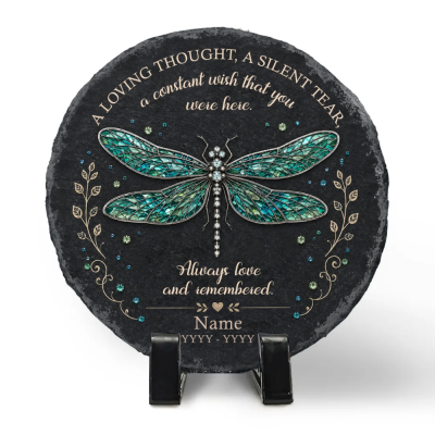 Personalized Memorial Garden Stone, Custom Dragonfly Memorial Slate Plaque, Sympathy Memorial Gift, Remembrance Keepsake