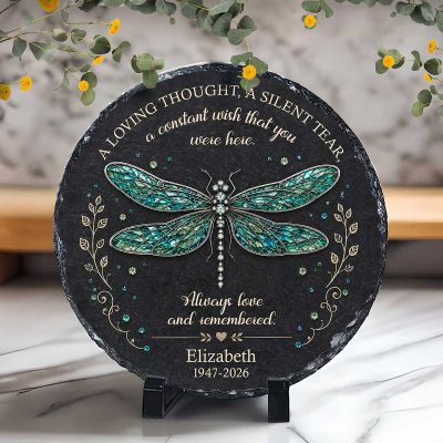 Personalized Memorial Garden Stone, Custom Dragonfly Memorial Slate Plaque, Sympathy Memorial Gift, Remembrance Keepsake
