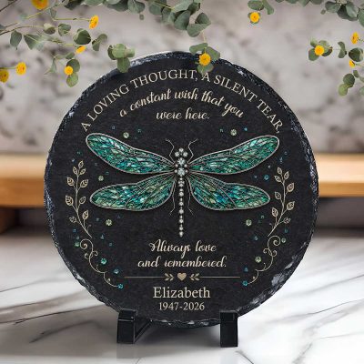 Personalized Memorial Garden Stone, Custom Dragonfly Memorial Slate Plaque, Sympathy Memorial Gift, Remembrance Keepsake