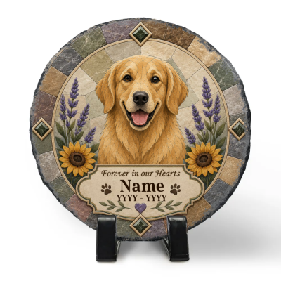 Personalized Dog Memorial Slate Stone, Custom Photo Pet Memorial Mosaic Art Round, Dog Tombstone Garden Plaque, Sympathy Gift