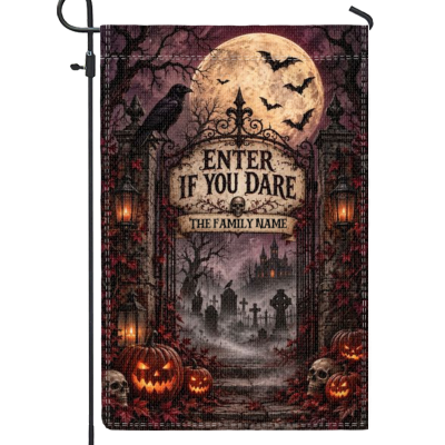 Goth Halloween Garden Flag, Custom Gothic Family Welcome Flag, Personalized Gothic Halloween Decor, Enter If You Dare Halloween Yard Flag