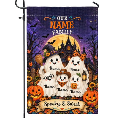 Personalized Halloween Yard Flag, Custom Family Halloween Flag, Spooky Seasonal Decor, Ghost Family Halloween Garden Flag