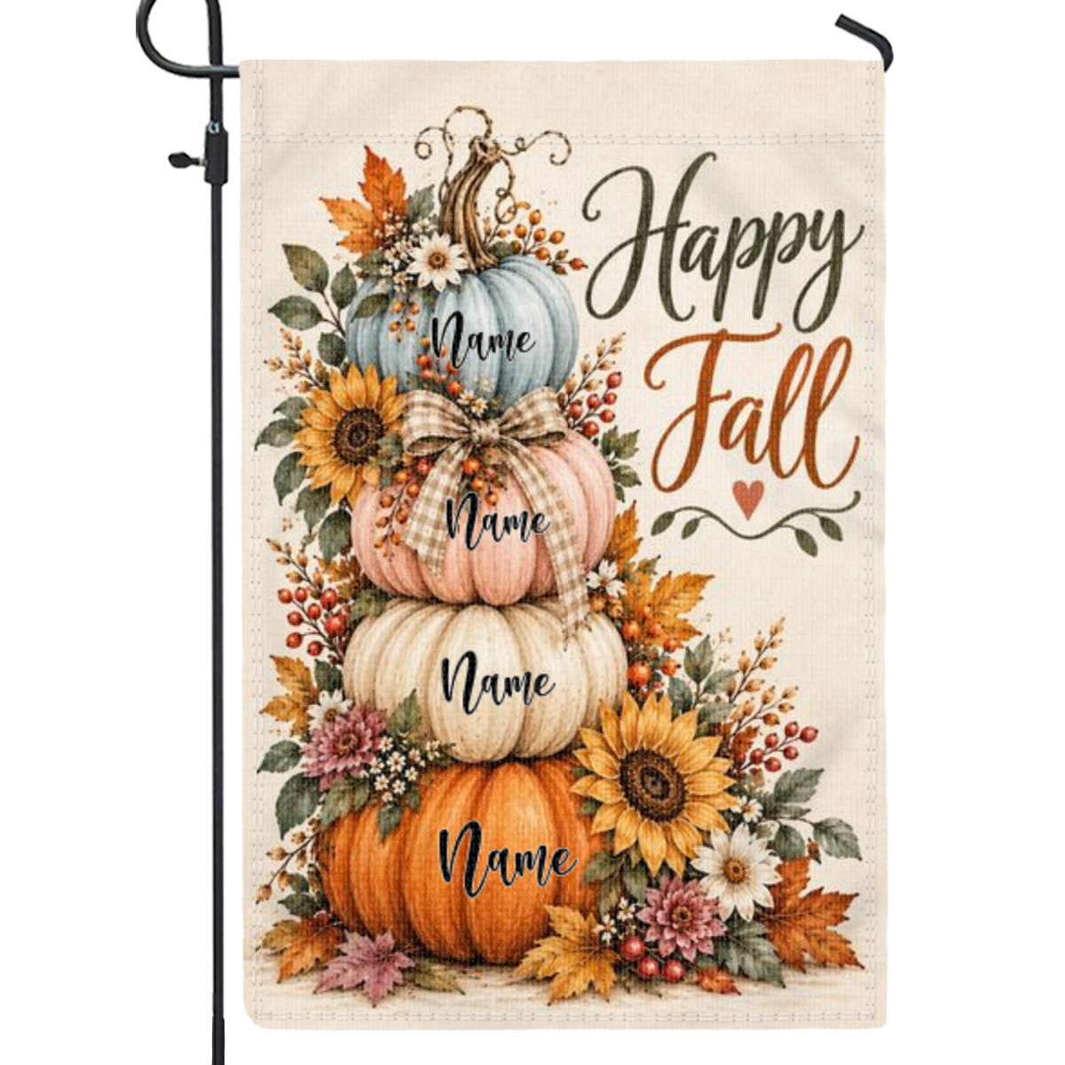 Personalized Pumpkin Garden Flag, Autumn Yard Decor, Halloween Pumpkin Yard Flag, Stacked Pumpkins Family Garden Flag