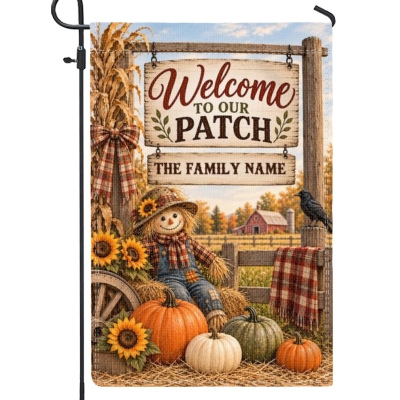 Custom Vintage Harvest Garden Flag, Fall Pumpkin Yard Flag, Rustic Harvest Yard Decor, Welcome To Our Patch Family Autumn Flag
