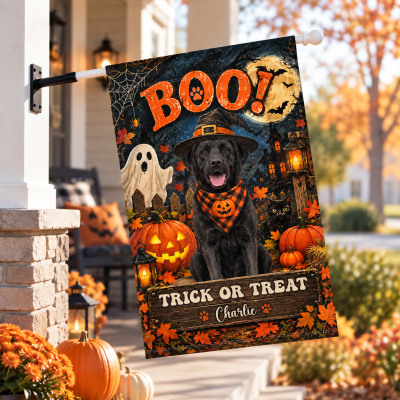 Custom Dog Halloween Flag, Dog Lover Halloween Flag, Personalized Dog Yard Decor, Halloween Pet Yard Flag