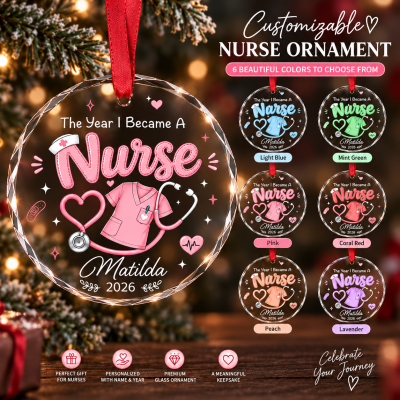 Personalized First Year Nurse Ornament, The Year I Became a Nurse Glass Ornament, New Nurse Gift, Healthcare Worker Decoration