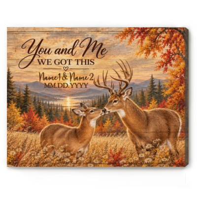 Custom Deer Couple Canvas Print, Personalized Anniversary Gift for Couples, Husband & Wife Wedding Keepsake, Rustic Deer Wall Art