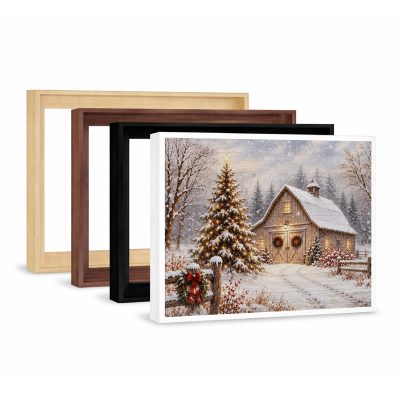 Christmas Barn Canvas Wall Art, Snowy Winter Farmhouse Decor, Rustic Christmas Landscape Print, Peaceful Holiday Gift for Home