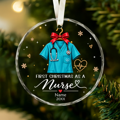 Personalized Nurse Christmas Ornament, Gift for New Nurse, Nursing Graduation Gifts, First Christmas as a Nurse Glass Ornament