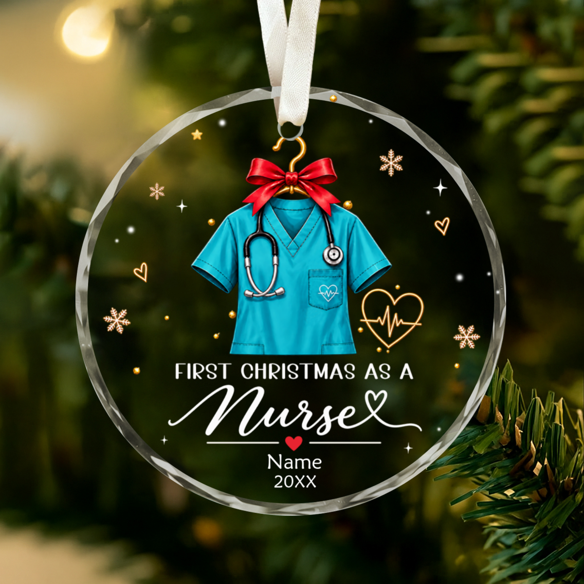 Personalized Nurse Christmas Ornament, Gift for New Nurse, Nursing Graduation Gifts, First Christmas as a Nurse Glass Ornament