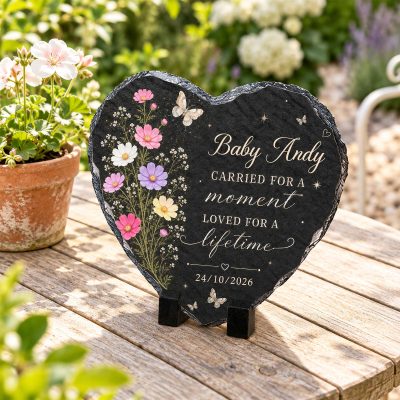 Personalized Baby Memorial Garden Stone, Custom Birth Flower Heart Plaque, Infant Loss Sympathy Gift, In Memory of Baby Keepsake