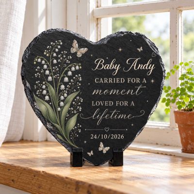 Personalized Baby Memorial Garden Stone, Custom Birth Flower Heart Plaque, Infant Loss Sympathy Gift, In Memory of Baby Keepsake