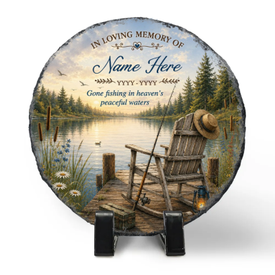 Personalized Fishing Memorial Garden Stone, Custom Name and Dates Fisherman Plaque, Gone Fishing in Heaven Sympathy Gift for Dad