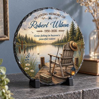 Personalized Fishing Memorial Garden Stone, Custom Name and Dates Fisherman Plaque, Gone Fishing in Heaven Sympathy Gift for Dad